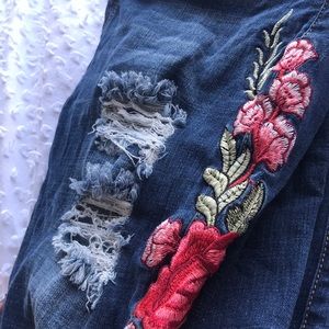 Embroidered Rose Jeans